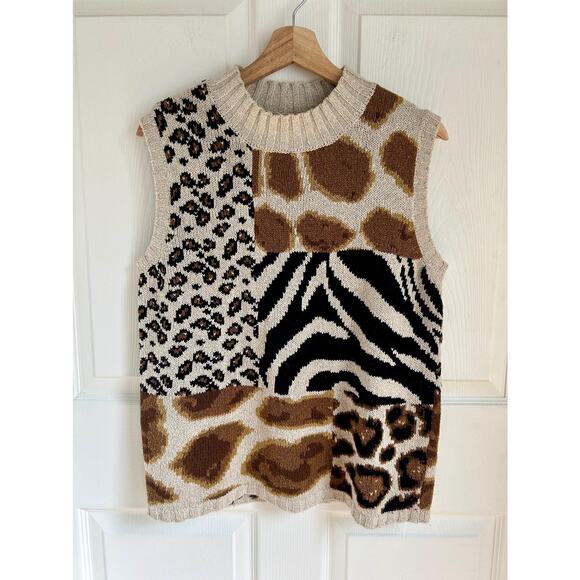 Vintage Silk Blend Animal Print Sleeveless Knit Top Size Large | 90's Style - Picture 1 of 3